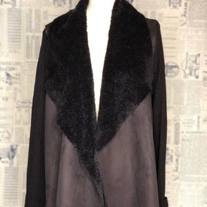 Faux Suede and Shearling Sweater Jacket